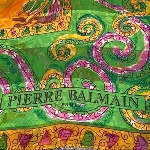 Pierre Balmain‎ Vintage Silk Scarf Floral Swirl Pattern Yellow Green Pink Luxury